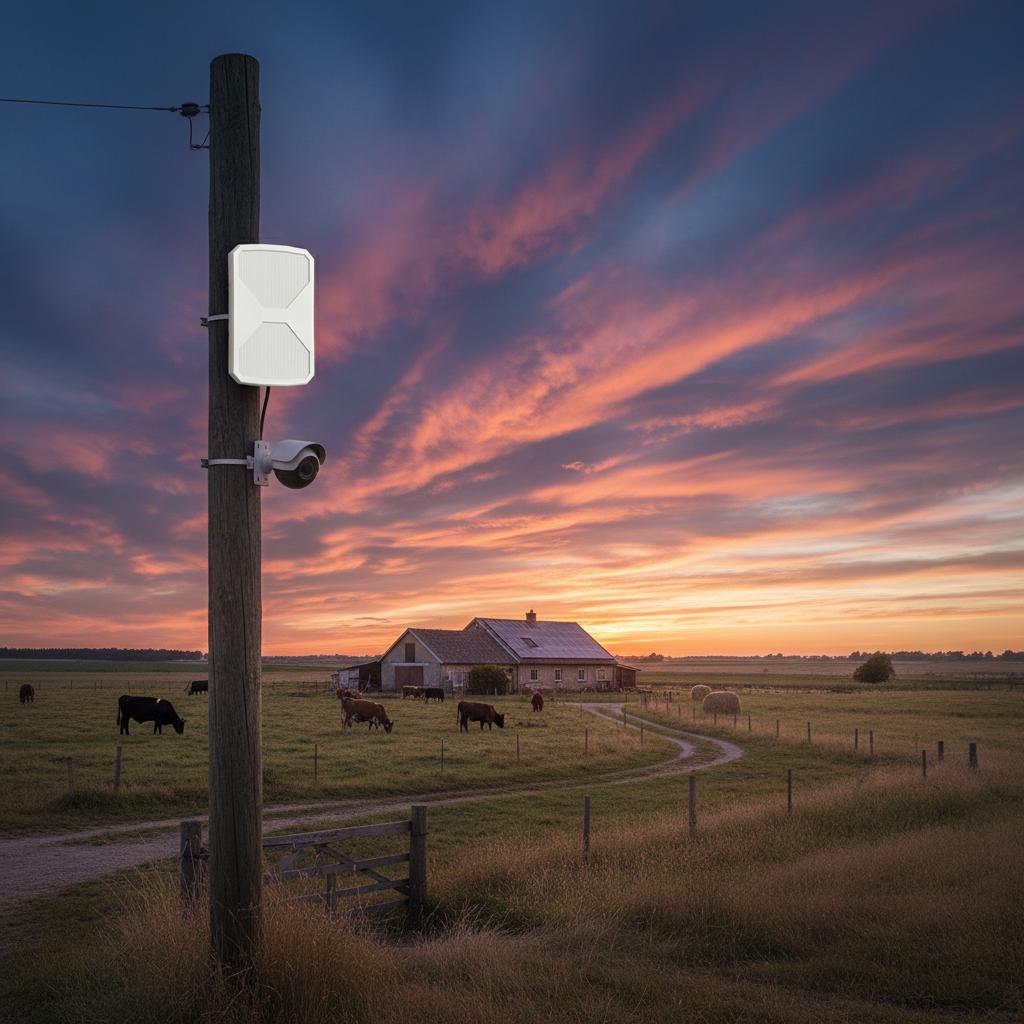Pasture farm dusk solar security camera
